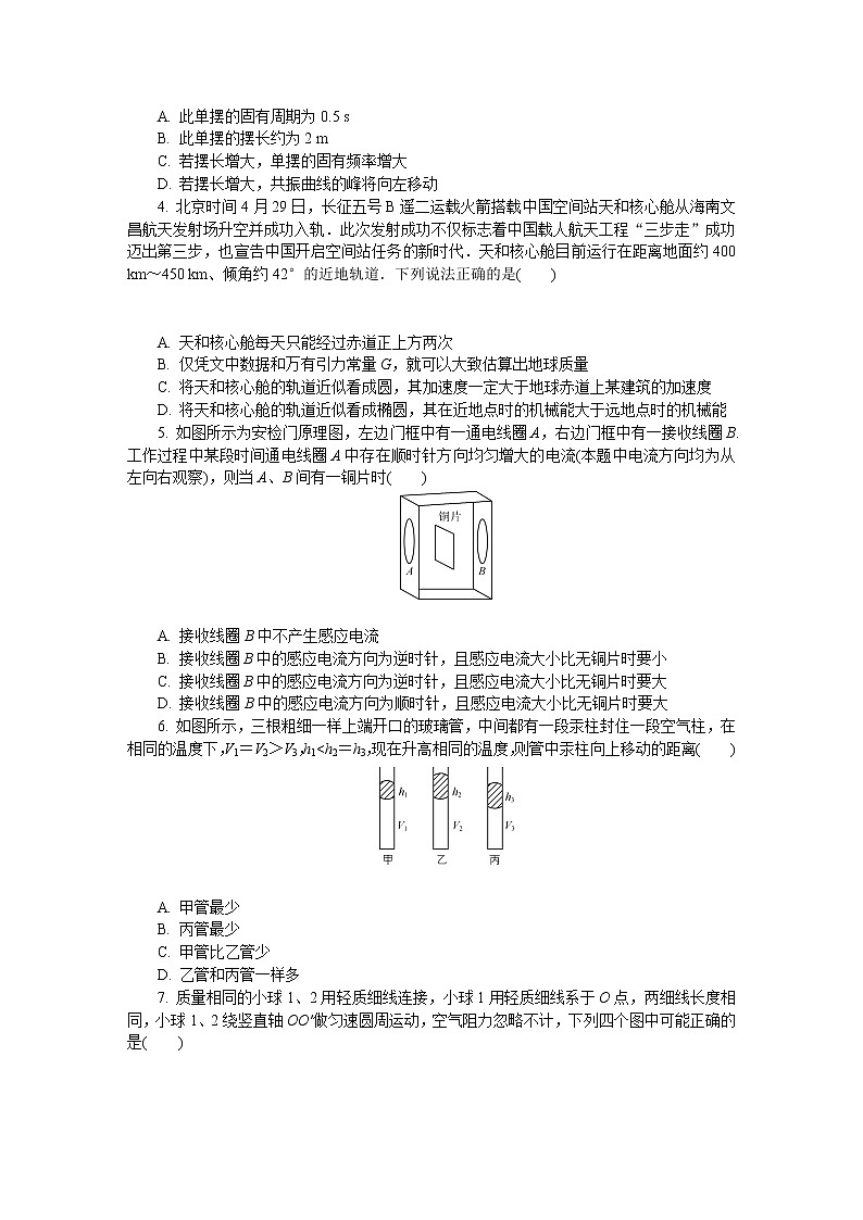 江苏省南京师范大学附属中学2021届高三下学期5月模拟考试+物理+答案02