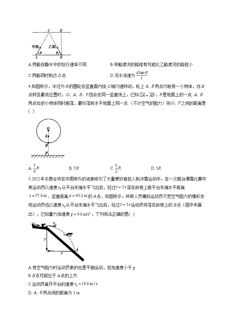 高一物理人教版必修二单元知识检测 第五章 曲线运动 B卷02