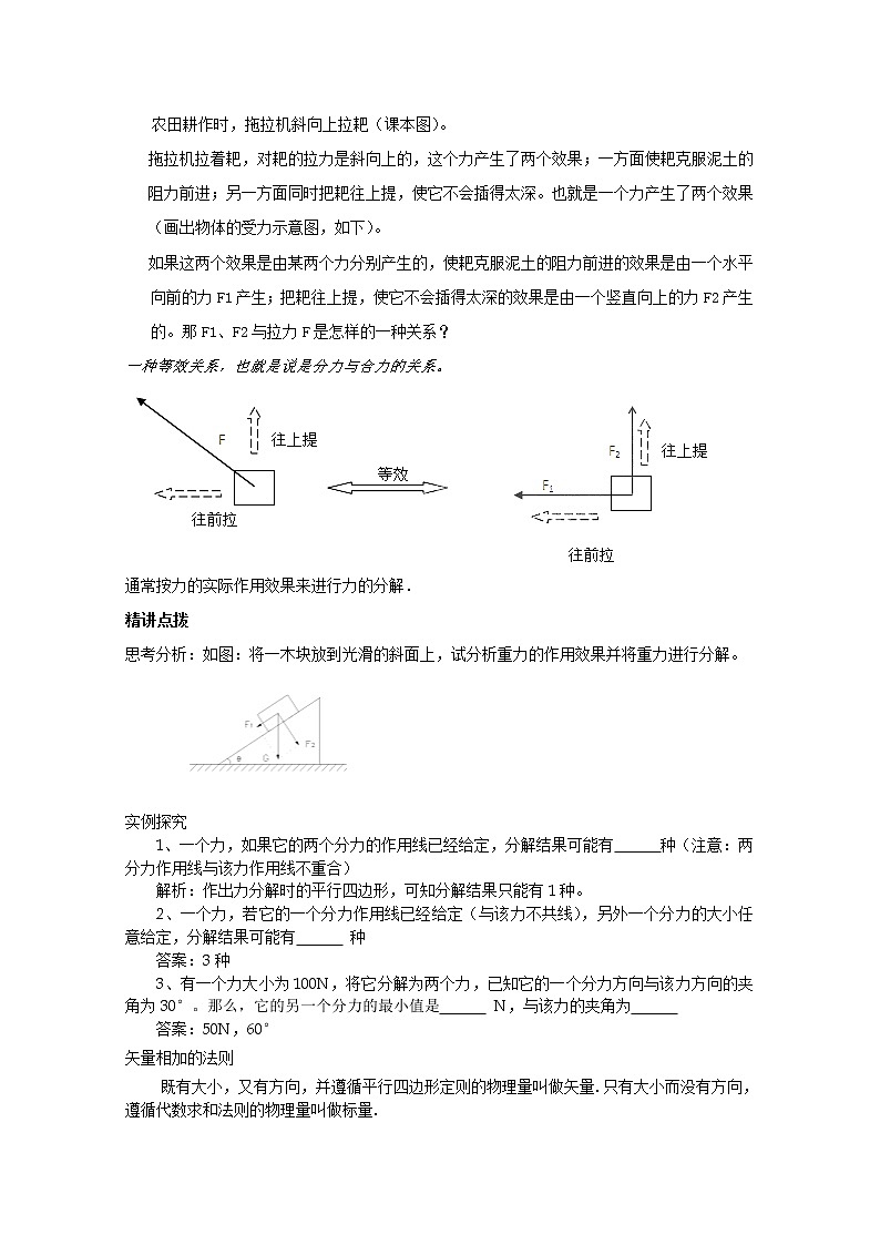 高中物理(人教版)必修一優(yōu)秀學(xué)案--3.5《力的分解》(優(yōu)秀學(xué)生必做)第2頁