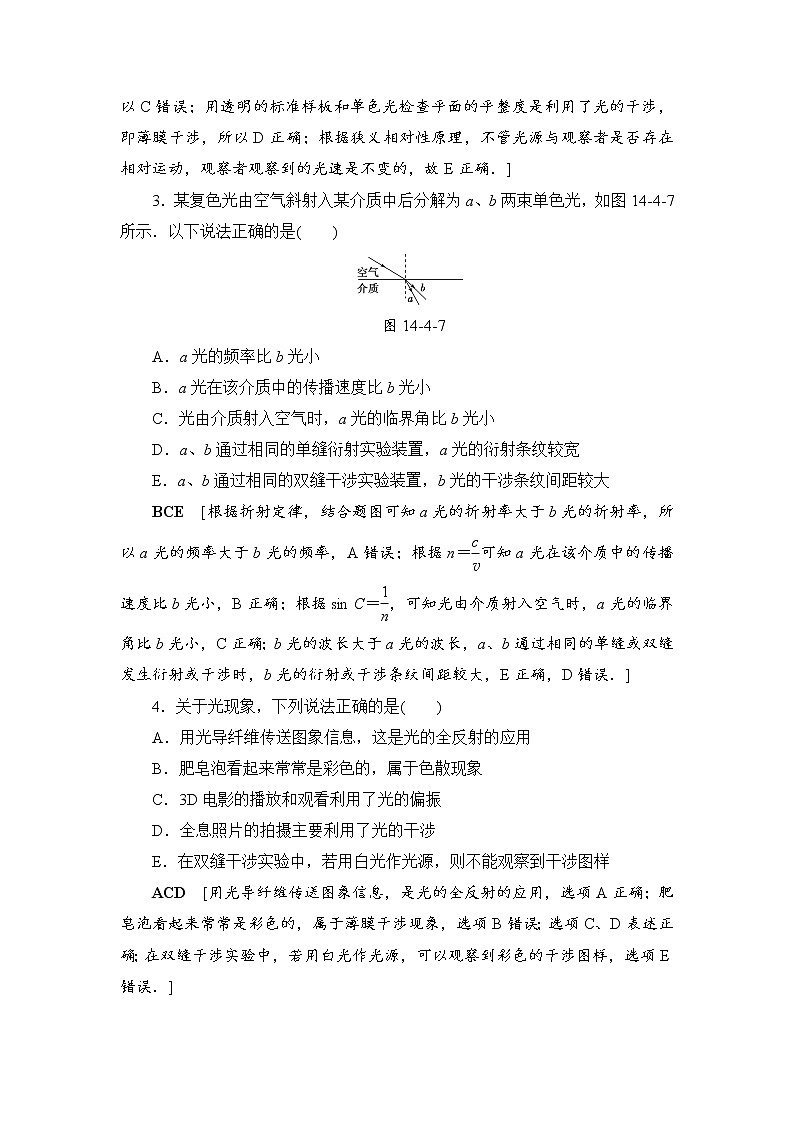 高考物理一轮复习 第14章 第4节 课时提能练41 光的波动性 电磁波 相对论02