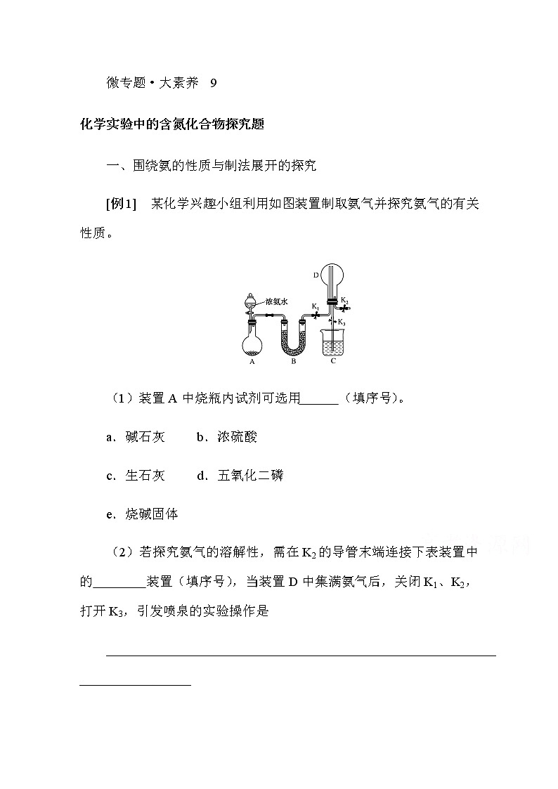 新教材2022届新高考化学人教版一轮学案:微专题·大素养 9 化学实验中的含氮化合物探究题01