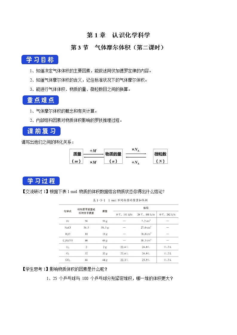 鲁科版(2019)高化学必修第一册1.3.2《气体摩尔体积》学案(2)(含答案)01