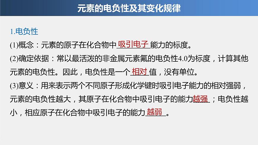 高中化學(xué)魯科版 (2019) 選擇性必修2 第1章 第3節(jié) 第2課時 元素的電負(fù)性及其變化規(guī)律課件第4頁