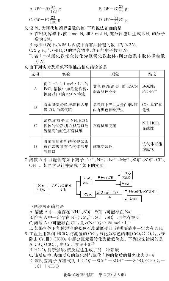 2021届湖南省雅礼中学高三月考试卷(一) 化学 PDF版02