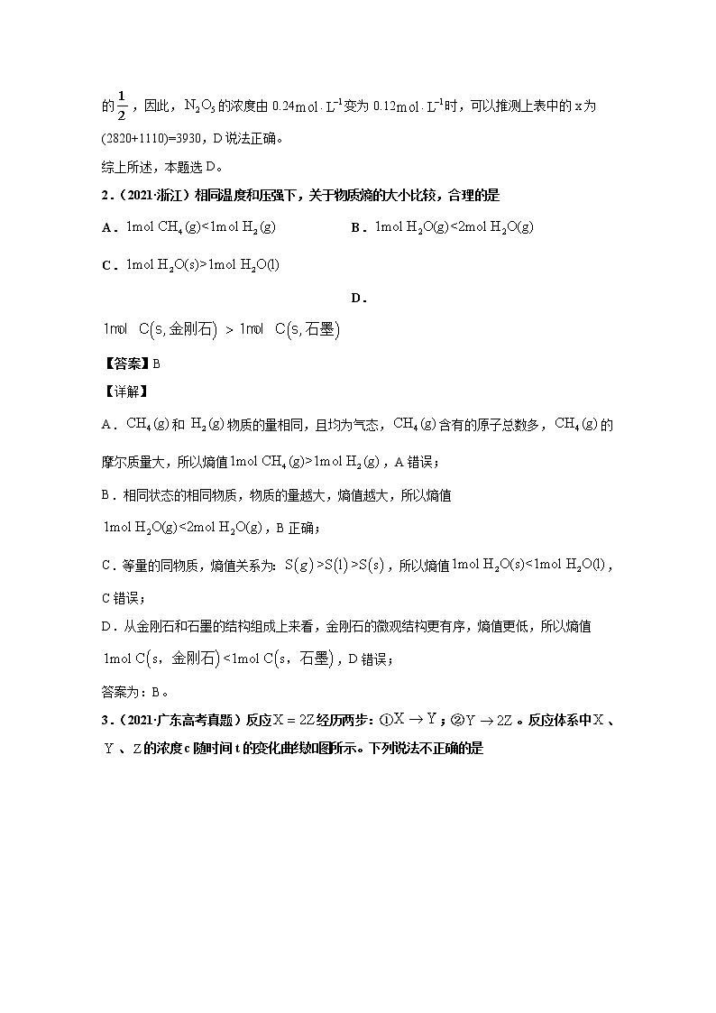 2021年高考化学真题及模拟题分类汇编专题06:化学反应速率及化学平衡(含答案解析)02