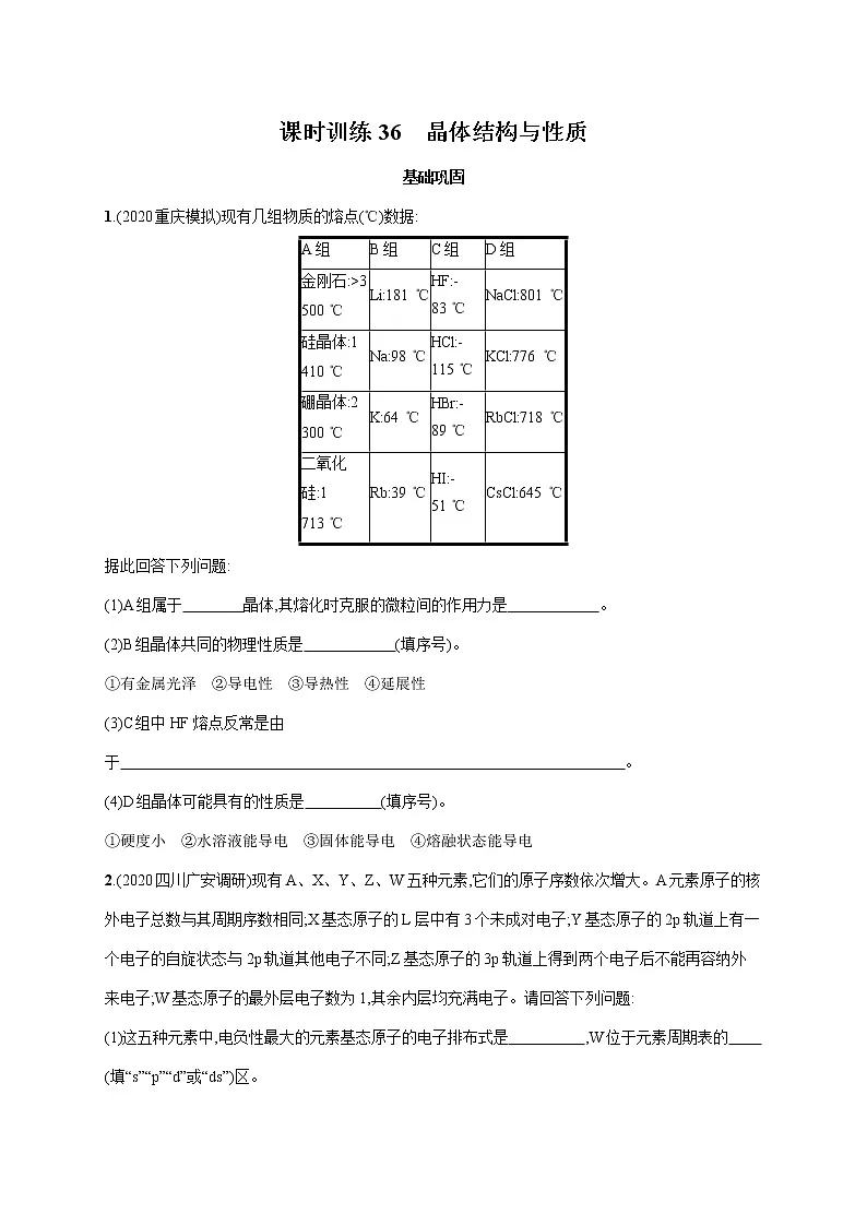 2022届高中化学一轮复习 课时训练36 晶体结构与性质第1页