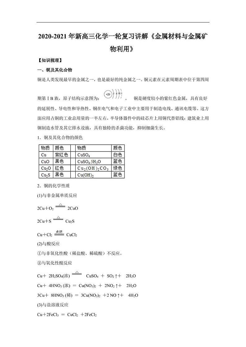 2020_2021年高考化学一轮复习讲解金属材料与金属矿物利用第1页