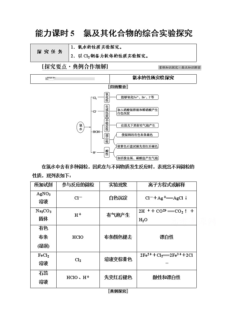 新教材人教版化学必修一学案:第2章 第2节 能力课时5 氯及其化合物的综合实验探究01