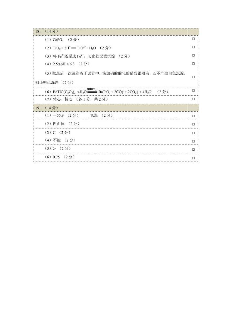 武汉市2022届高中毕业生起点考试化学参考答案第2页