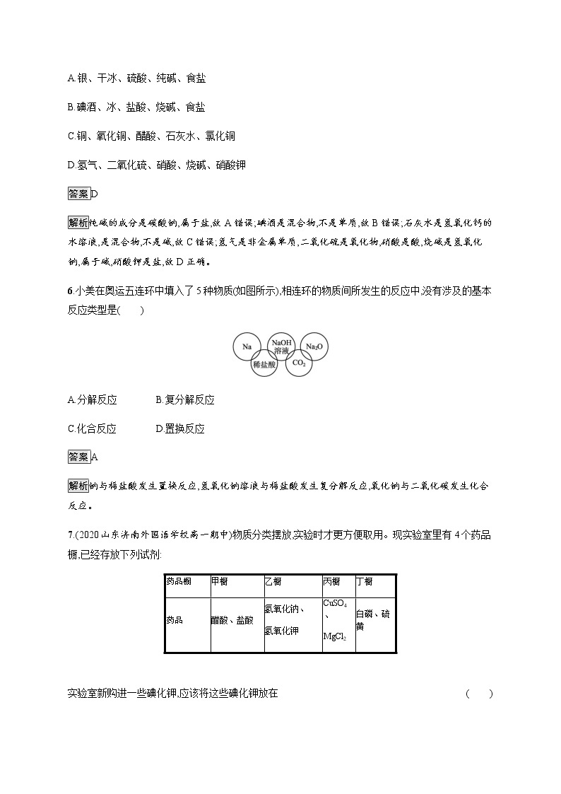 鲁科版 (2019) / 必修 第一册 第2章　第1节　第1课时　元素与物质的关系　物质的分类练习题03