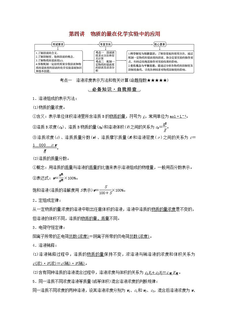 2022版高考化学一轮复习第一章从实验学化学第四讲物质的量在化学实验中的应用学案新人教版第1页