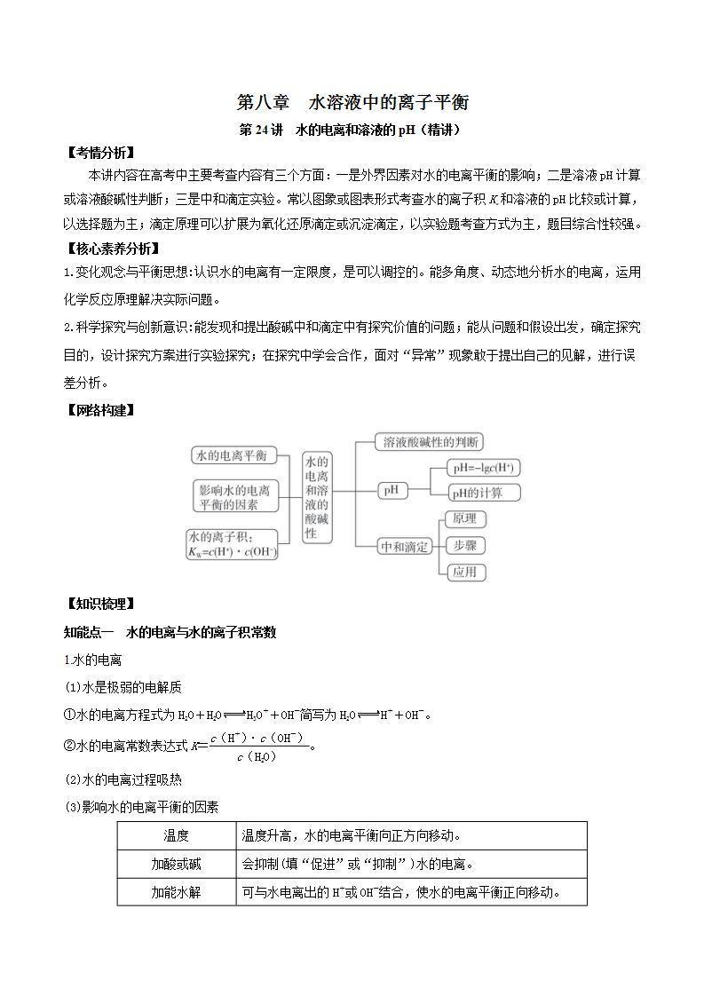 第24讲  水的电离和溶液的pH（讲）-2022年高考化学一轮复习讲练测01
