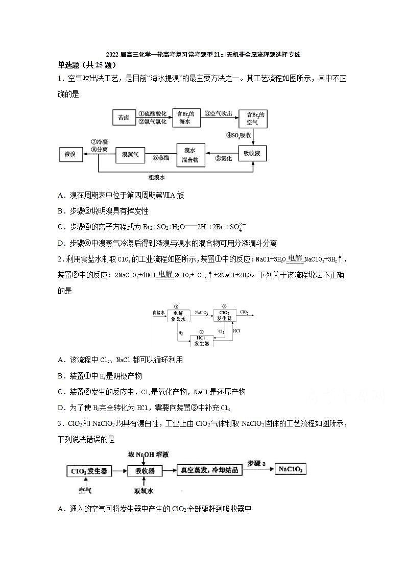2022届高三化学一轮高考复习常考题型:21无机非金属流程题选择专练第1页