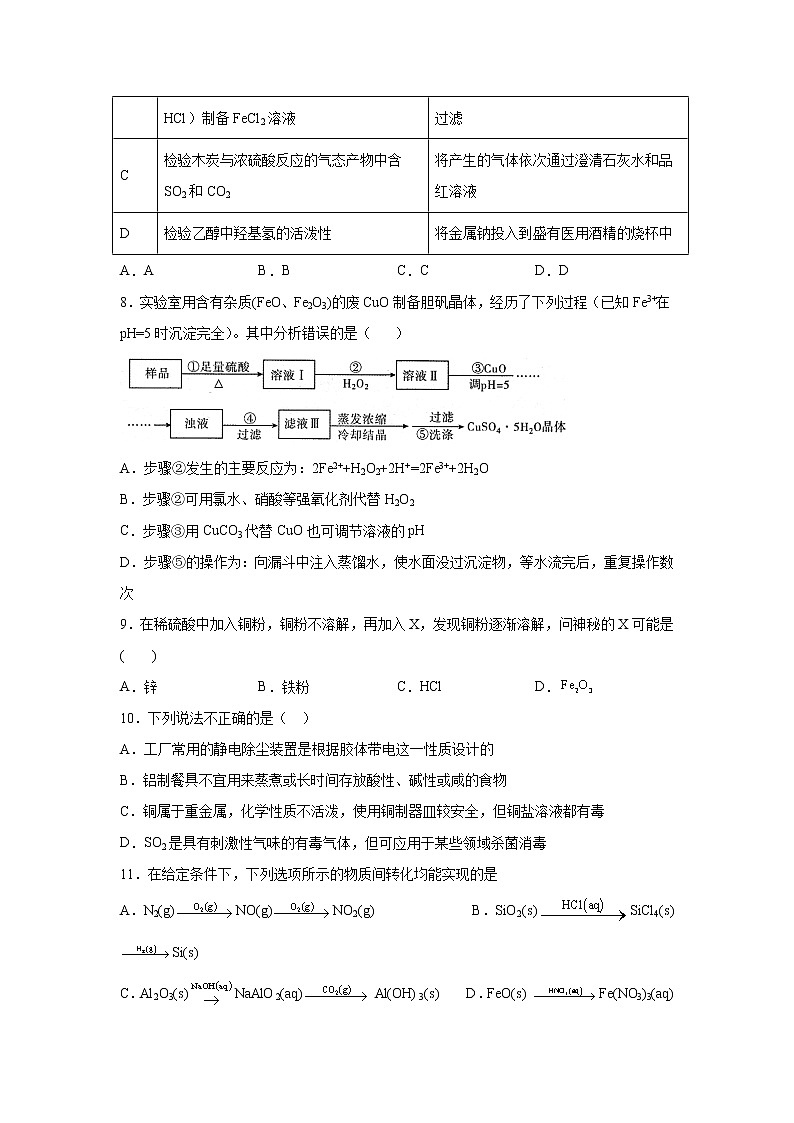 2022届高三化学(人教版)一轮复习考点巩固习题:常用无机物及其应用之铜及其化合物第2页