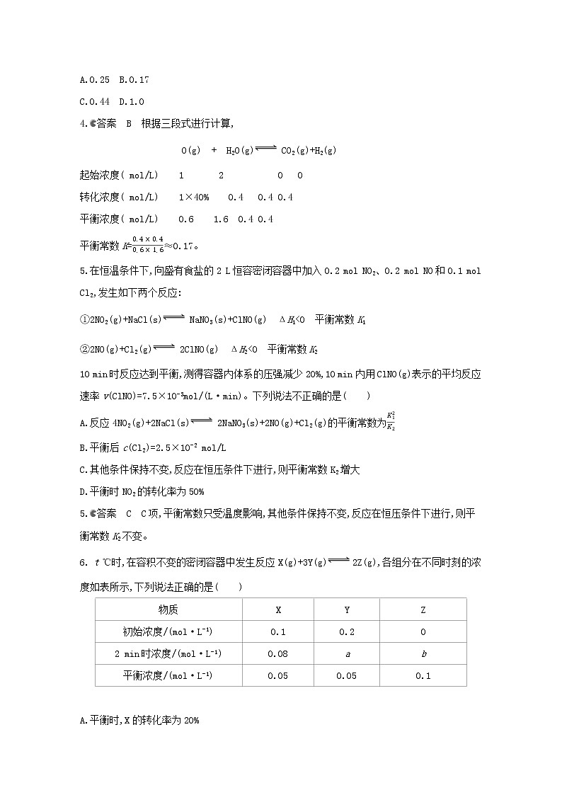通用版2022届高三化学一轮复习强化训练化学平衡常数化学反应进行的方向含解析第2页