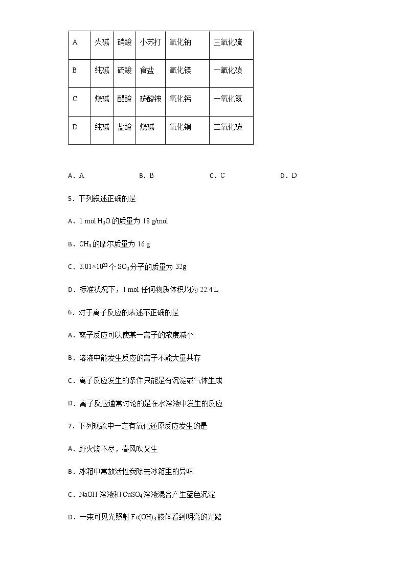 2020-2021学年山西省太原市第五中学高一上学期10月月考化学试题含解析02
