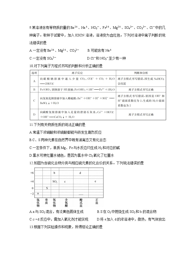 山西省运城市2022届高三上学期10月质量检测 化学 含答案bychun03