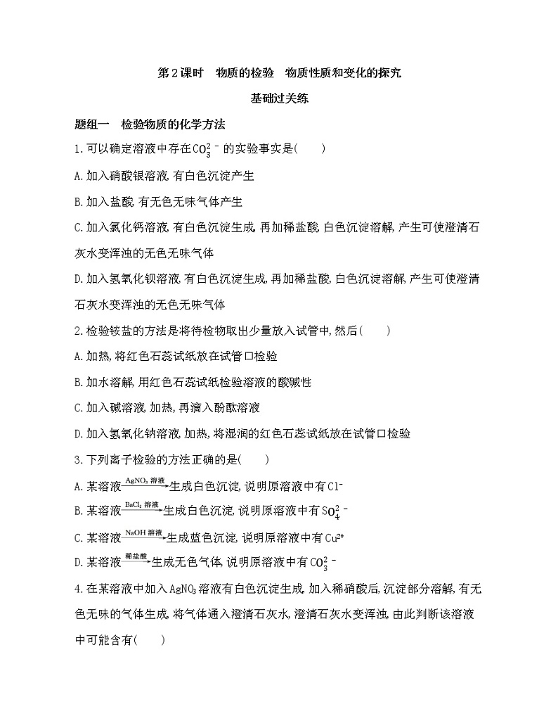 3-第2课时 物质的检验 物质性质和变化的探究练习题01