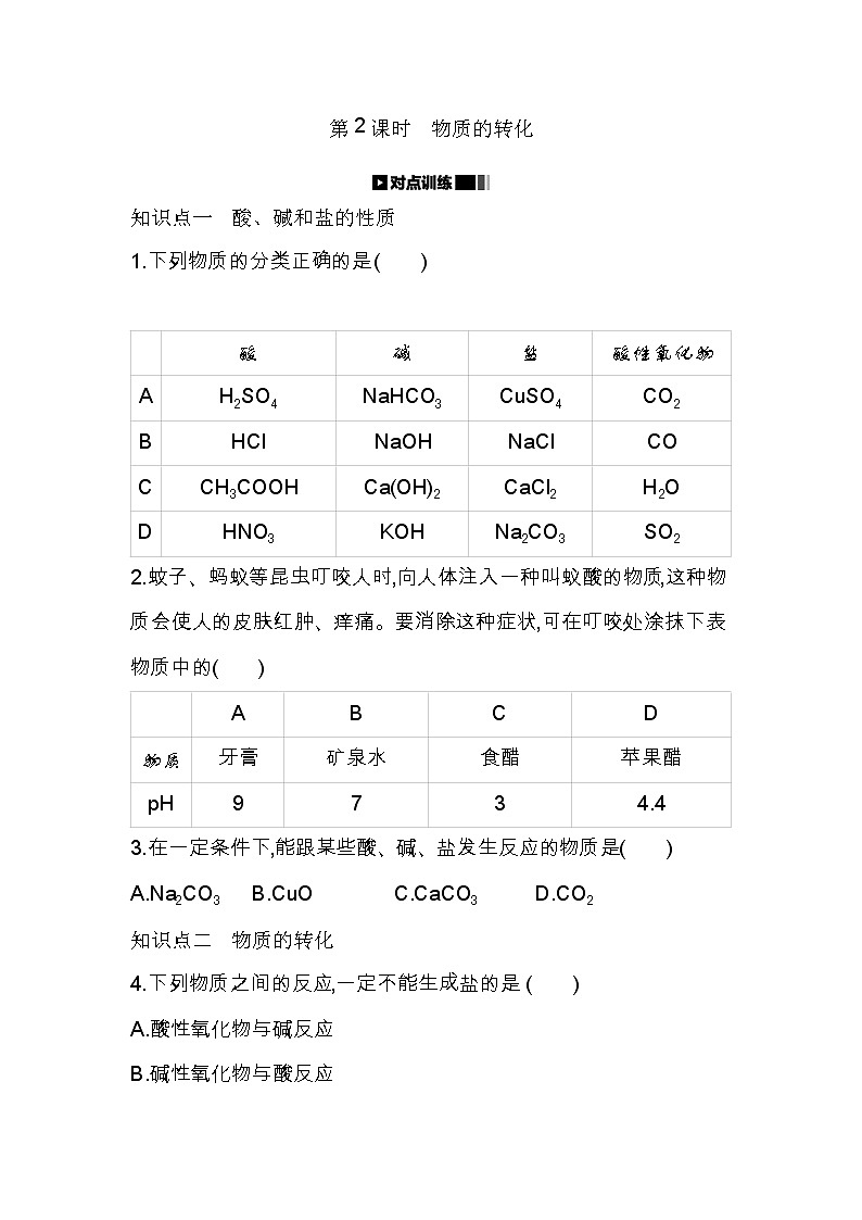 2020-2021学年高中化学人教版(2019)必修第一册 第1章第1节第2课时物质的转化作业第1页