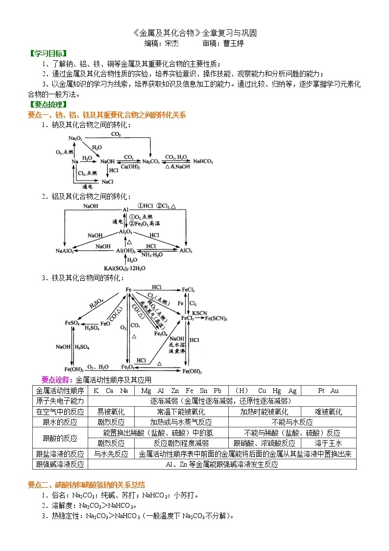 知识讲解_《金属及其化合物》全章复习与巩固_提高学案01