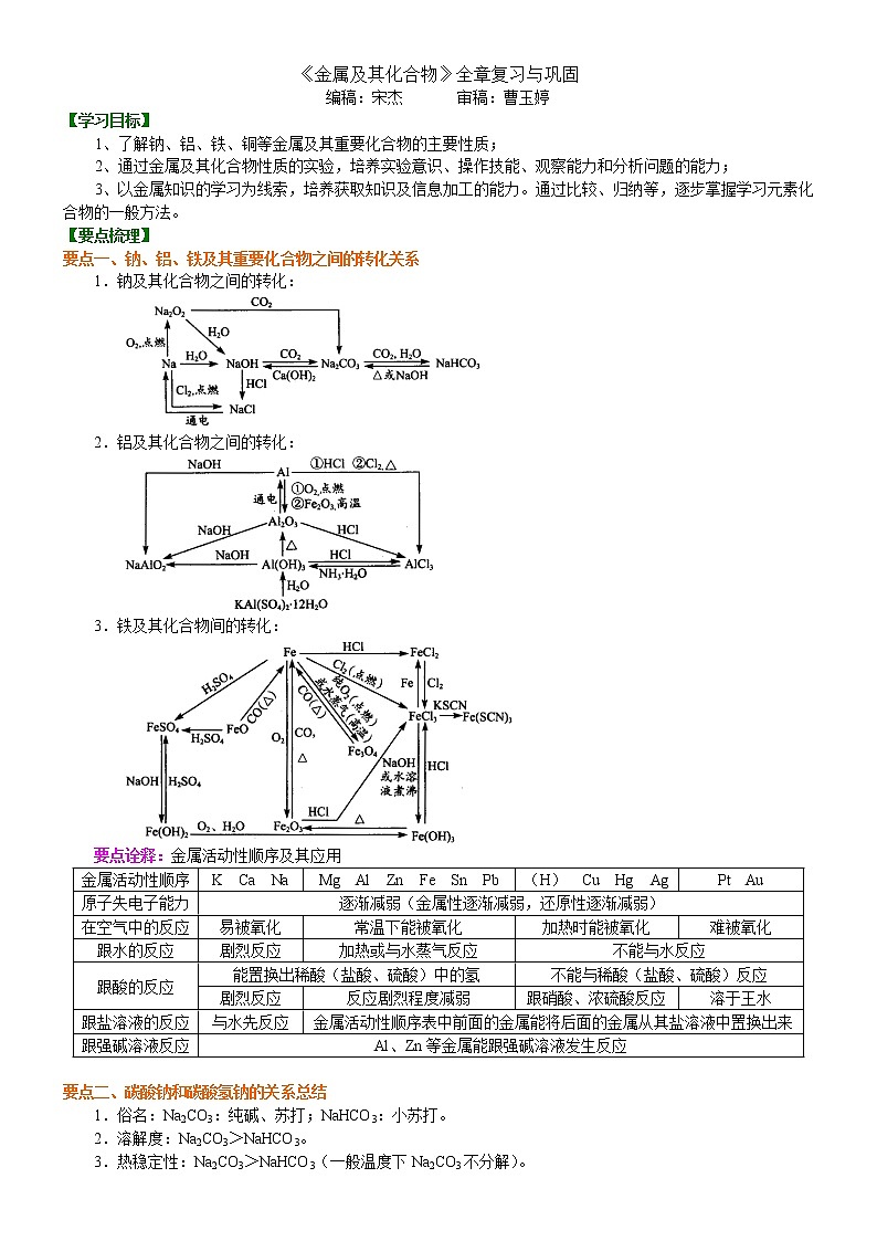 知识讲解_《金属及其化合物》全章复习与巩固_提高学案01