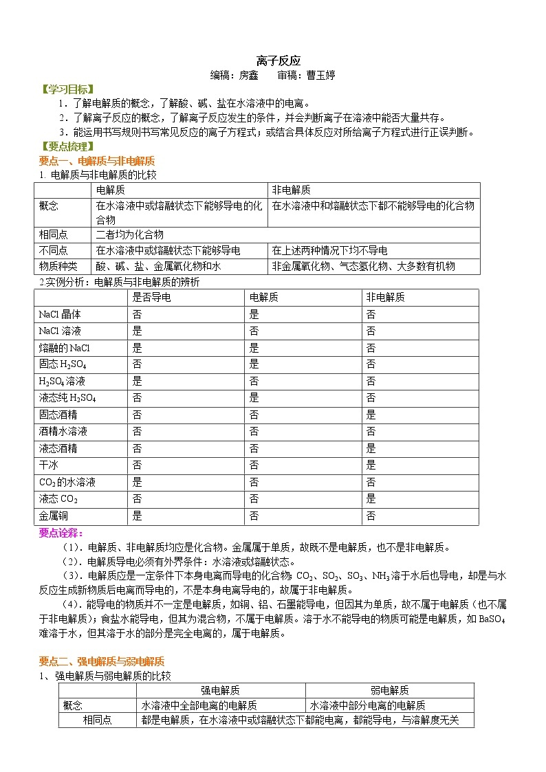 知识讲解_离子反应（基础）学案01