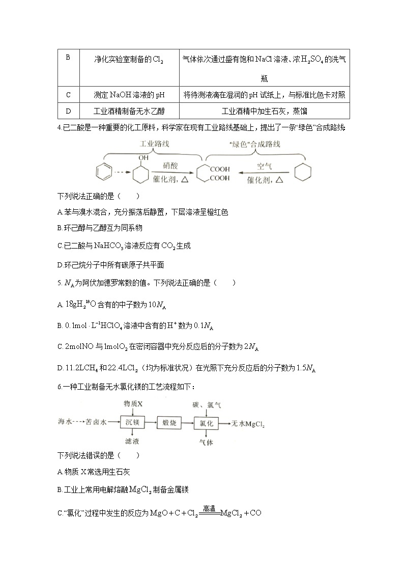 2021年湖南省普通高中学业水平选择性考试 化  学练习题02