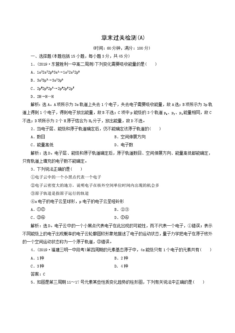 人教版 (新课标) 选修3 第1章 原子结构与性质章末过关检测a01