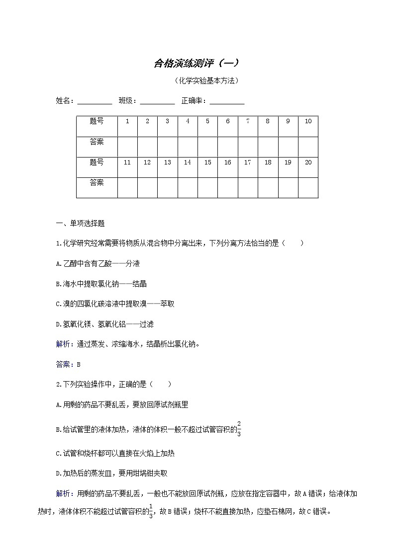 2022高考二轮复习  专题1 化学实验基本方法第1页