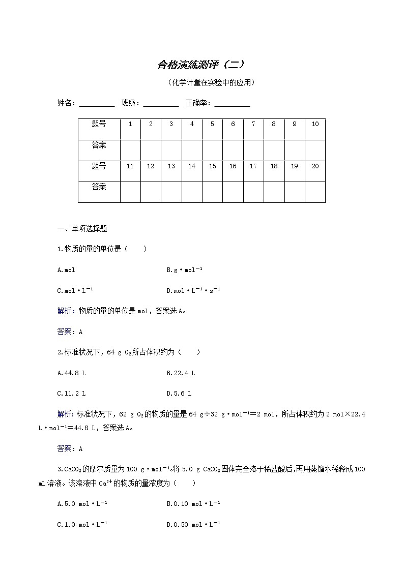 2022高考二轮复习 专题2 化学计量在实验中的应用第1页