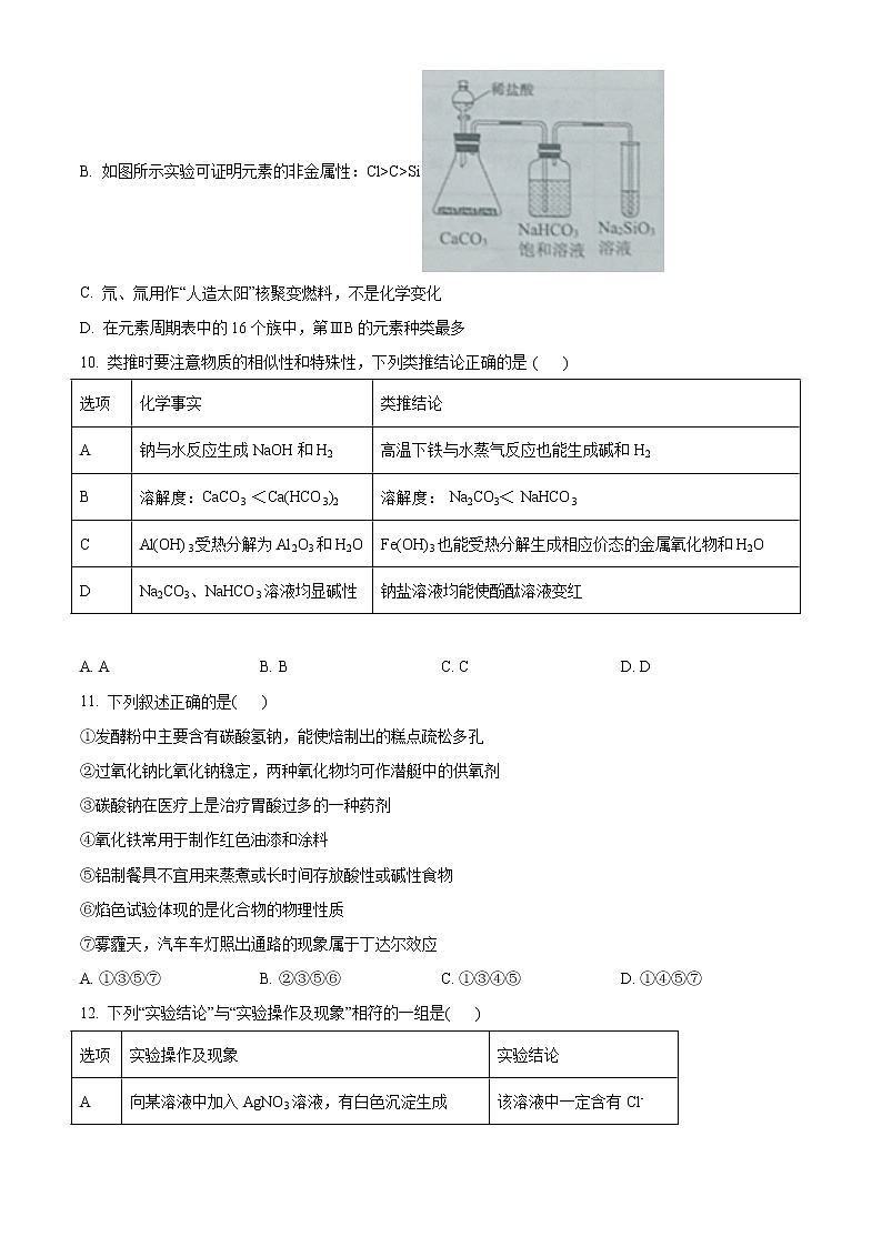 辽宁省抚顺市六校协作体2020-2021学年高一上学期期末考试化学试题第3页