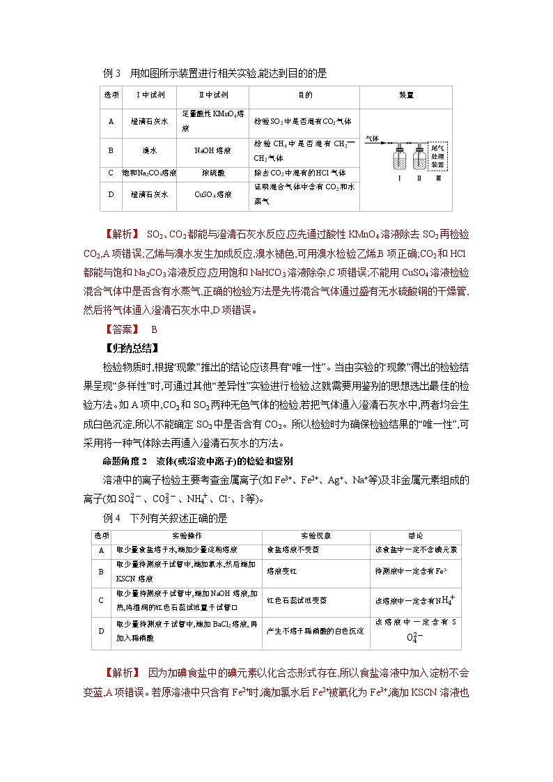 专题二十二 物质的检验、分离和提纯-2022年高考化学一轮复习对点讲解与练习(通用版)学案03