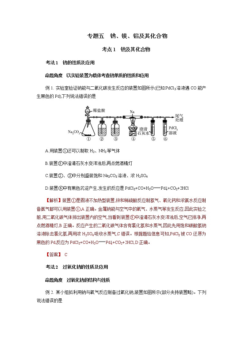 专题五 钠、镁、铝及其化合物-2022年高考化学一轮复习对点讲解与练习(通用版)学案01