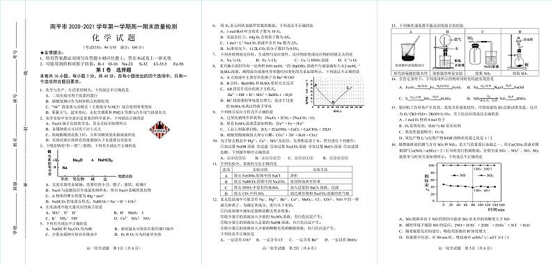 高一化学期末试卷第1页
