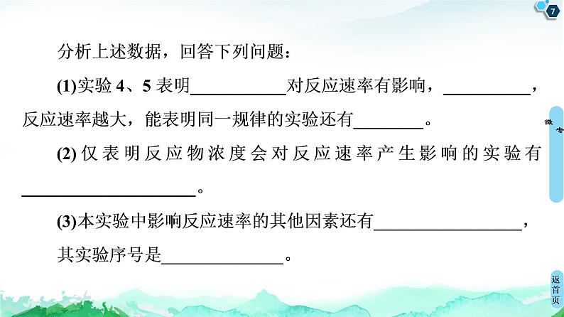 2020-2021学年高中化学新人教版必修第二册 第6章 第2节 微专题4 控制变量法探究化学反应速率的影响因素课件(19张)07