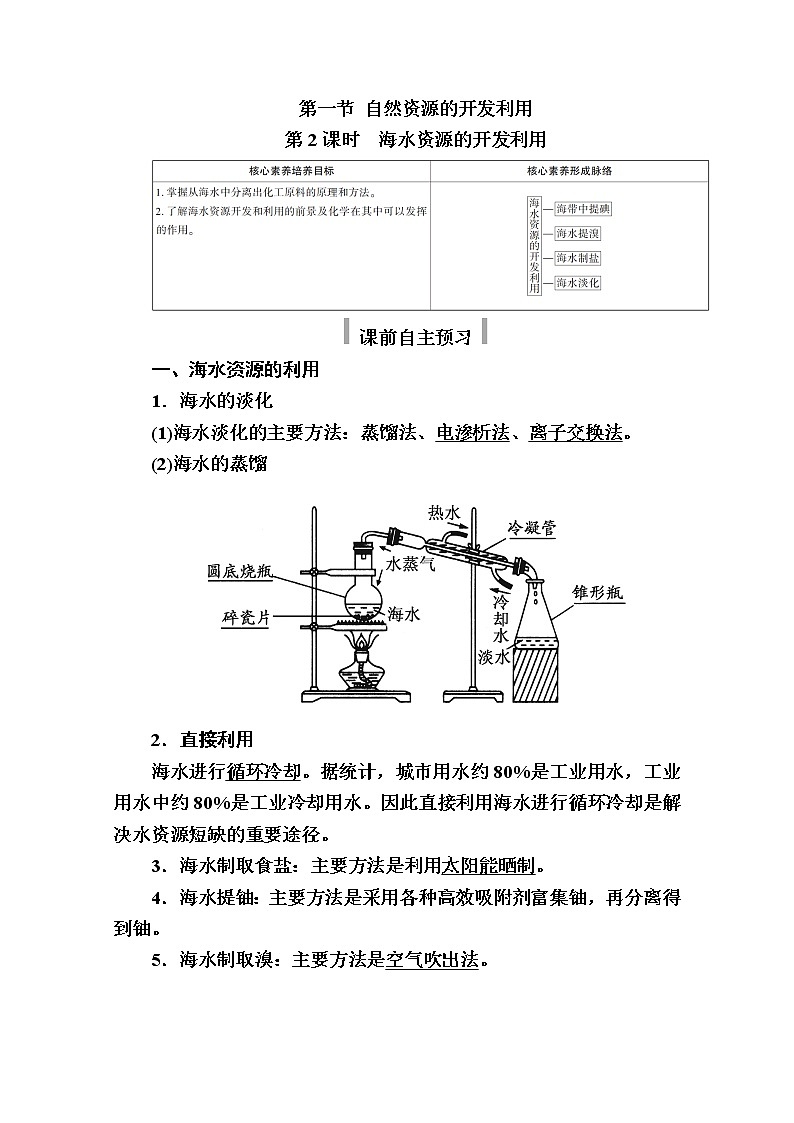 2020-2021学年高中化学新人教版必修第二册 第八章第一节 自然资源的开发利用(第2课时) 学案第1页