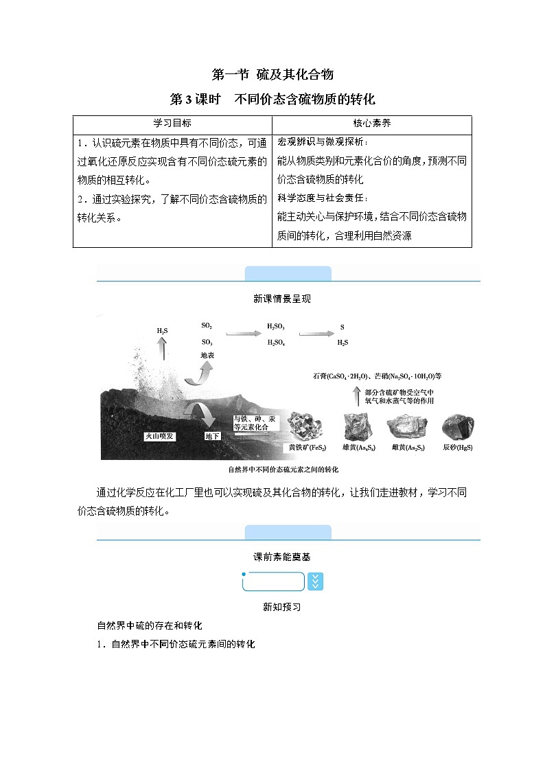 2020-2021学年高中化学新人教版必修第二册 第五章第一节 硫及其化合物(第3课时) 学案第1页