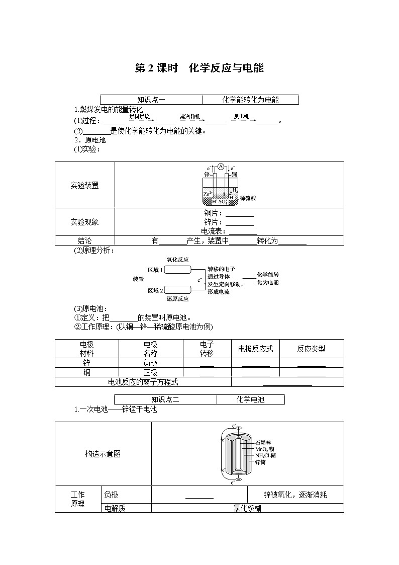 2020-2021学年高中化学新人教版必修第二册 第6章第1节化学反应与能量变化第2课时学案2第1页