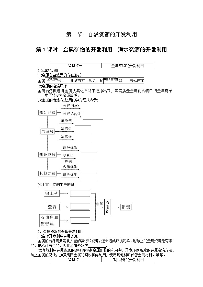 2020-2021学年高中化学新人教版必修第二册 第8章第1节自然资源的开发利用第1课时学案2第1页