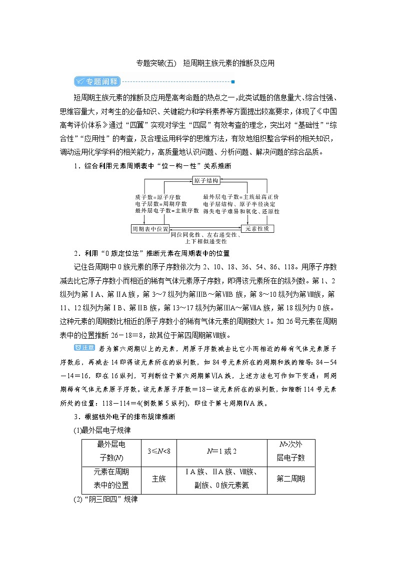 2022高考化學(xué)一輪復(fù)習(xí)教案：專題突破（五） 短周期主族元素的推斷及應(yīng)用第1頁(yè)