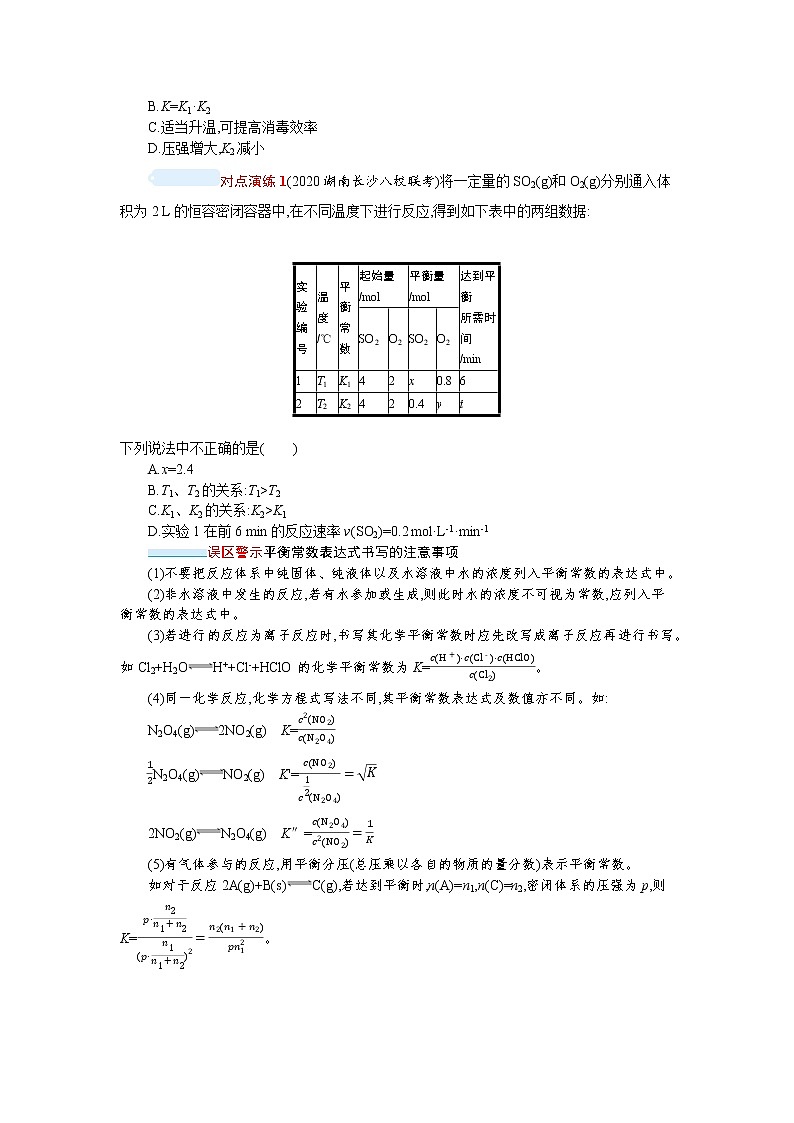 2022届高考新教材化学人教版一轮复习学案:第七单元 第3节 化学平衡常数 化学反应的方向第3页