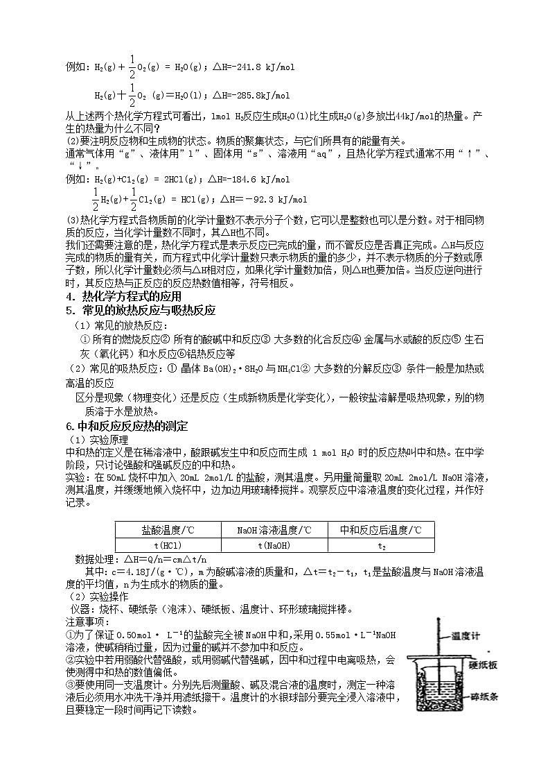 人教版高中化学选修4第1讲:化学反应与能量变化学案02