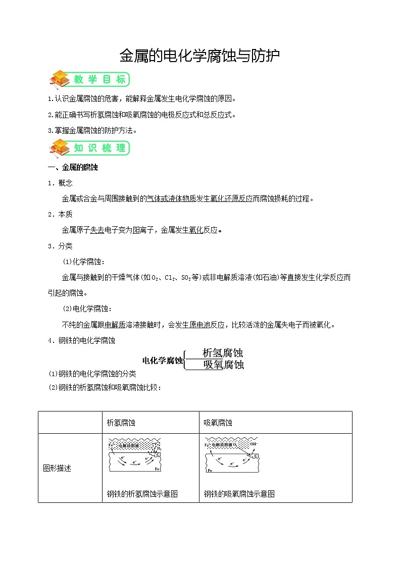 人教版高中化学选修4第15讲:金属的电化学腐蚀与防护学案第1页