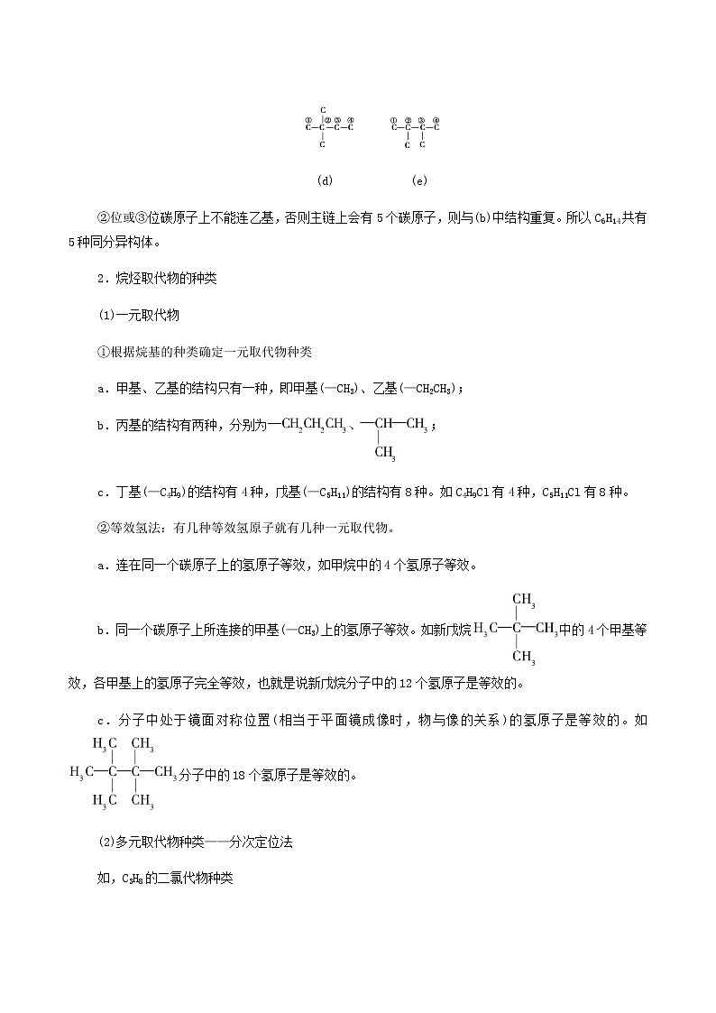 人教版 (2019)必修二 第7章 有机化合物 第1节 微专题 6烷烃的同分异构体及其取代物种类97学案02