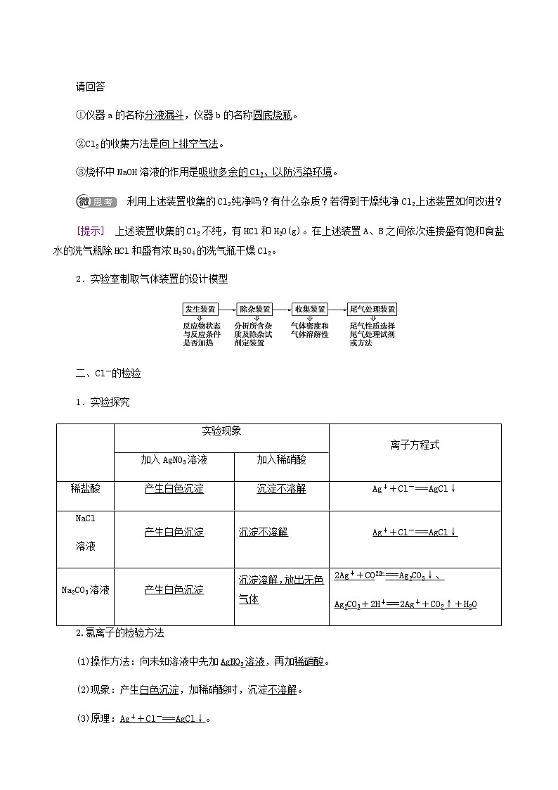 人教版必修一 第2章 海水中的重要元素__钠和氯 第2节 课时2氯气的实验室制法及cl-的检验学案第2页