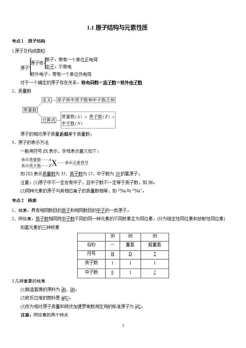 1.1原子结构与元素性质 学案【新教材】鲁科版(2019)高中化学必修二+第1页