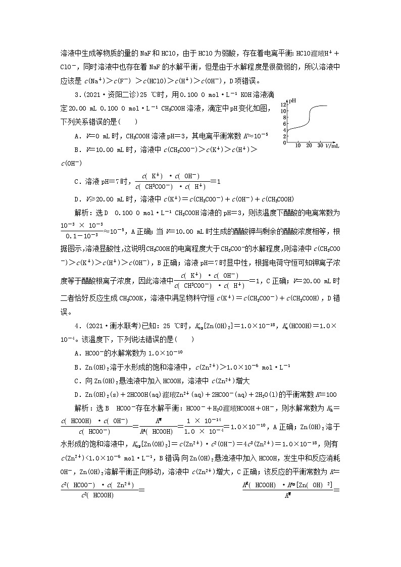 2022届高考化学一轮复习跟踪检测52系统归纳__四大平衡常数的相互关系及运算含解析第2页