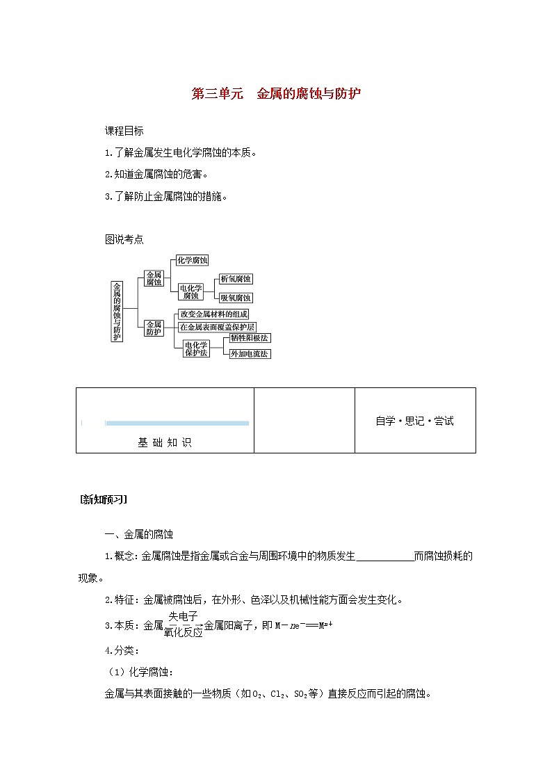 高中化学专题1化学反应与能量变化3金属的腐蚀与防护学案苏教版选择性必修101