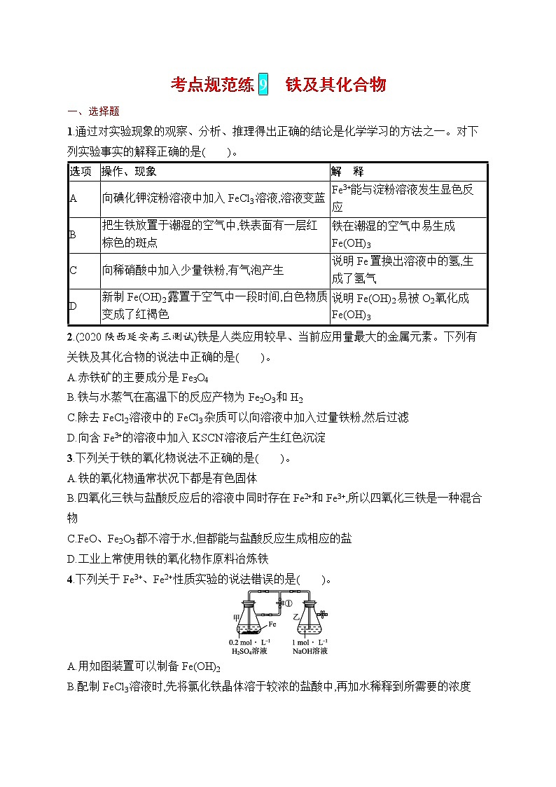人教版新高考化学一轮复习训练- 铁及其化合物第1页