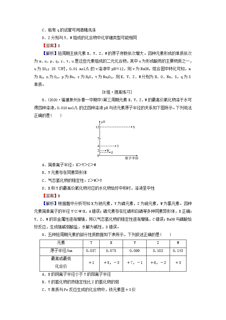 2022版高考化学一轮复习第5章物质结构元素周期律第2节元素周期表元素周期律训练含解析03